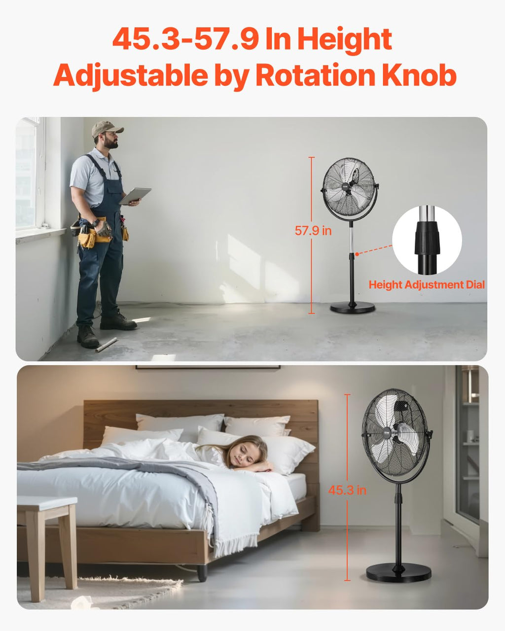 18 Inch Adjustable Height Standing Fan with 3 Speeds, Black T97150