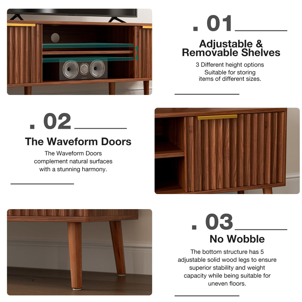 Walnut TV Stand with Fluted Doors U6104
