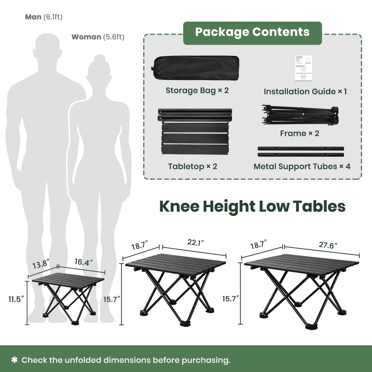 2 Pack Black Foldable Camping Table V71097