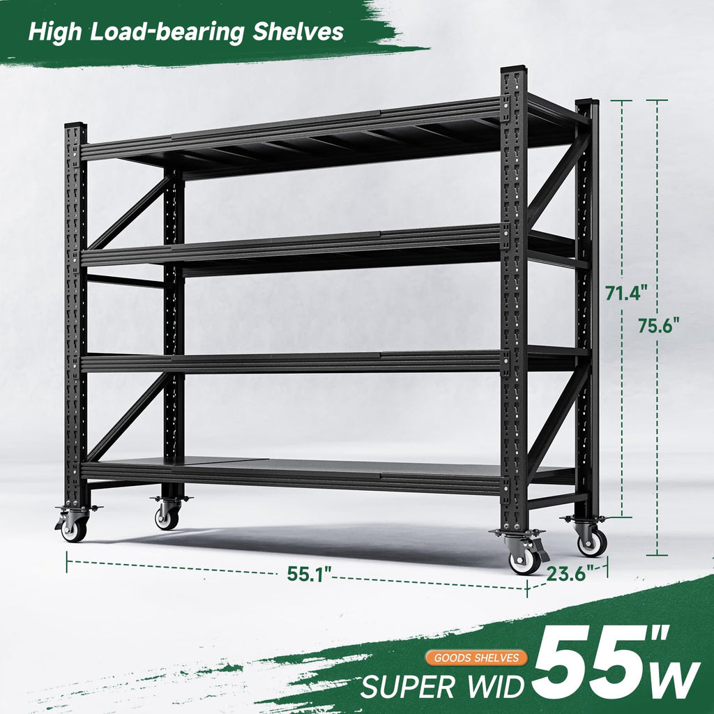 Heavy Duty 4 Tier Metal Storage Shelves with Wheels T435