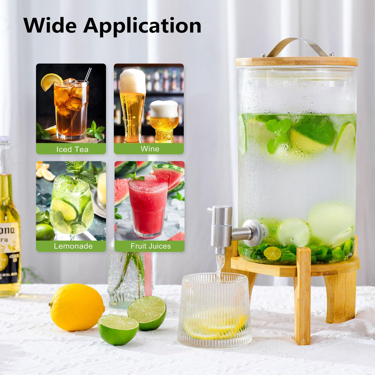 1.2 Gallon Glass Drink Dispenser with Stand and Spigot, 2 Pack E848