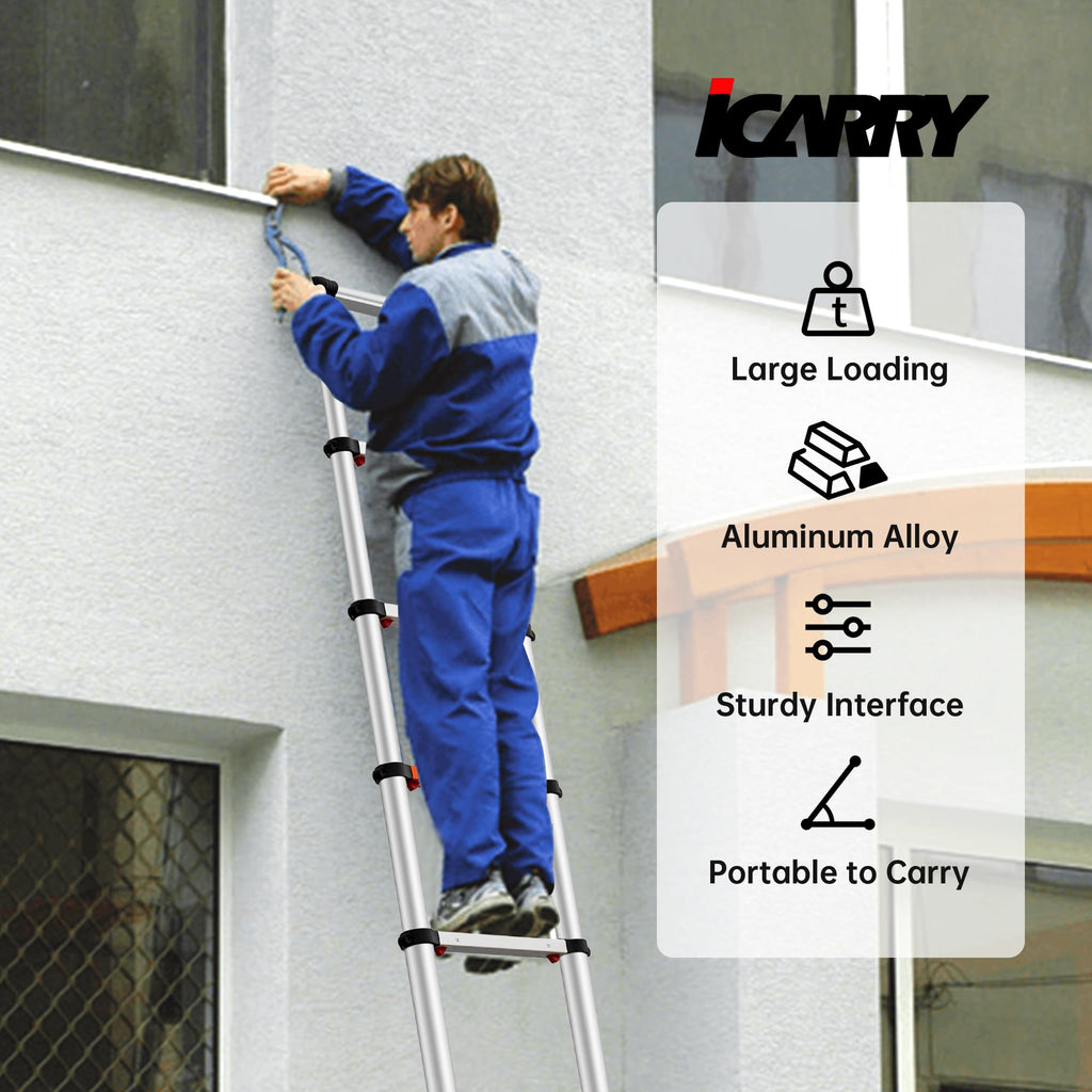 Telescoping Aluminum Ladder 12.9 FT 250lb Capacity R153