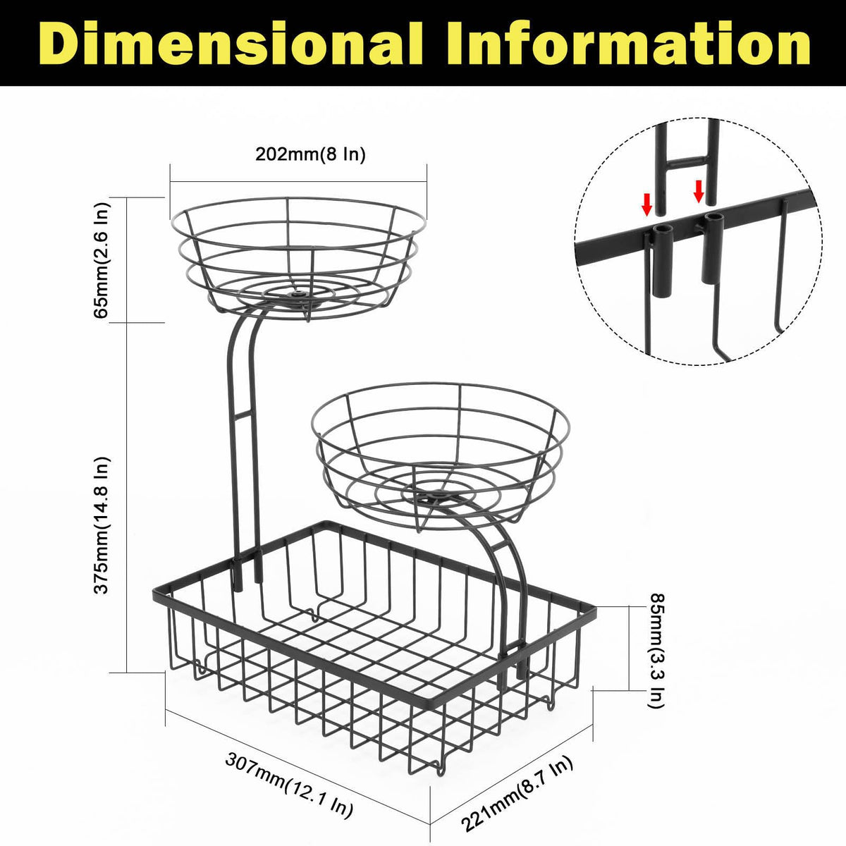 3 Tier Metal Fruit Vegetable Basket Y62914