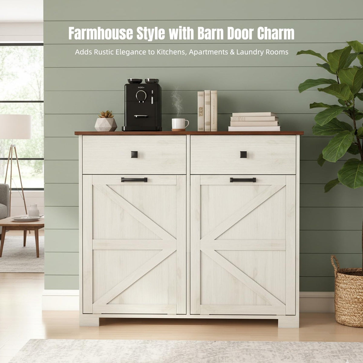 White Tilt Out Trash Can Cabinet U484842