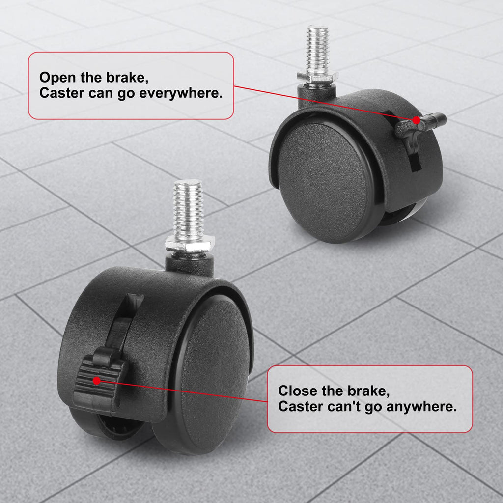 1.5 Inch Swivel Stem Caster Wheels with Locking Brake 4 Pack S4917