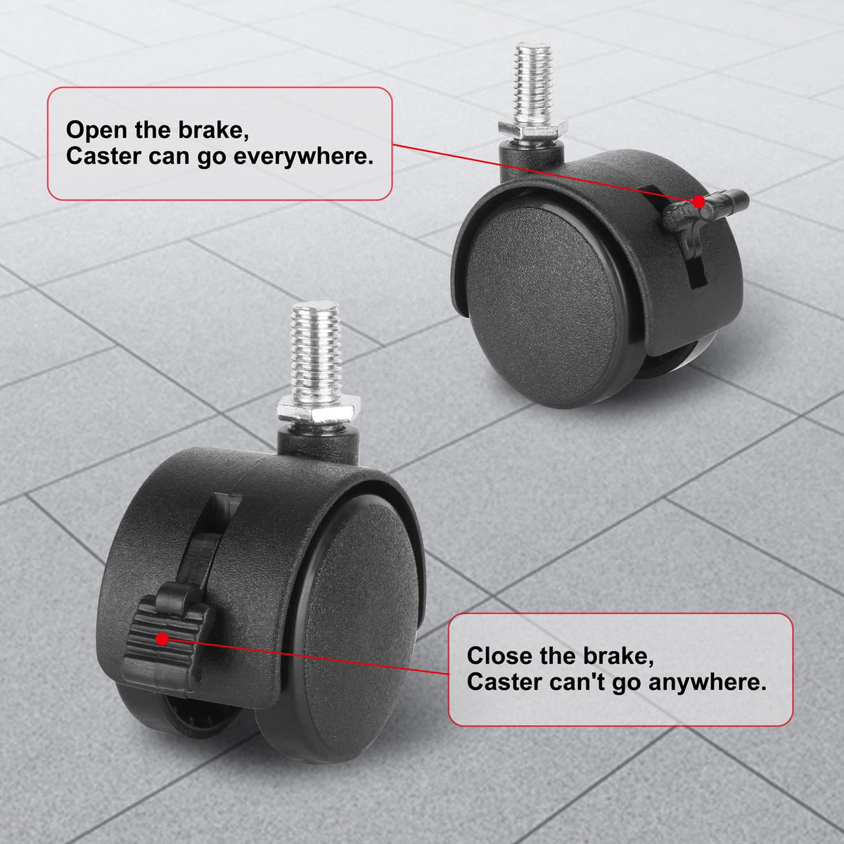 1.5 Inch Swivel Stem Caster Wheels with Locking Brake 4 Pack S4917