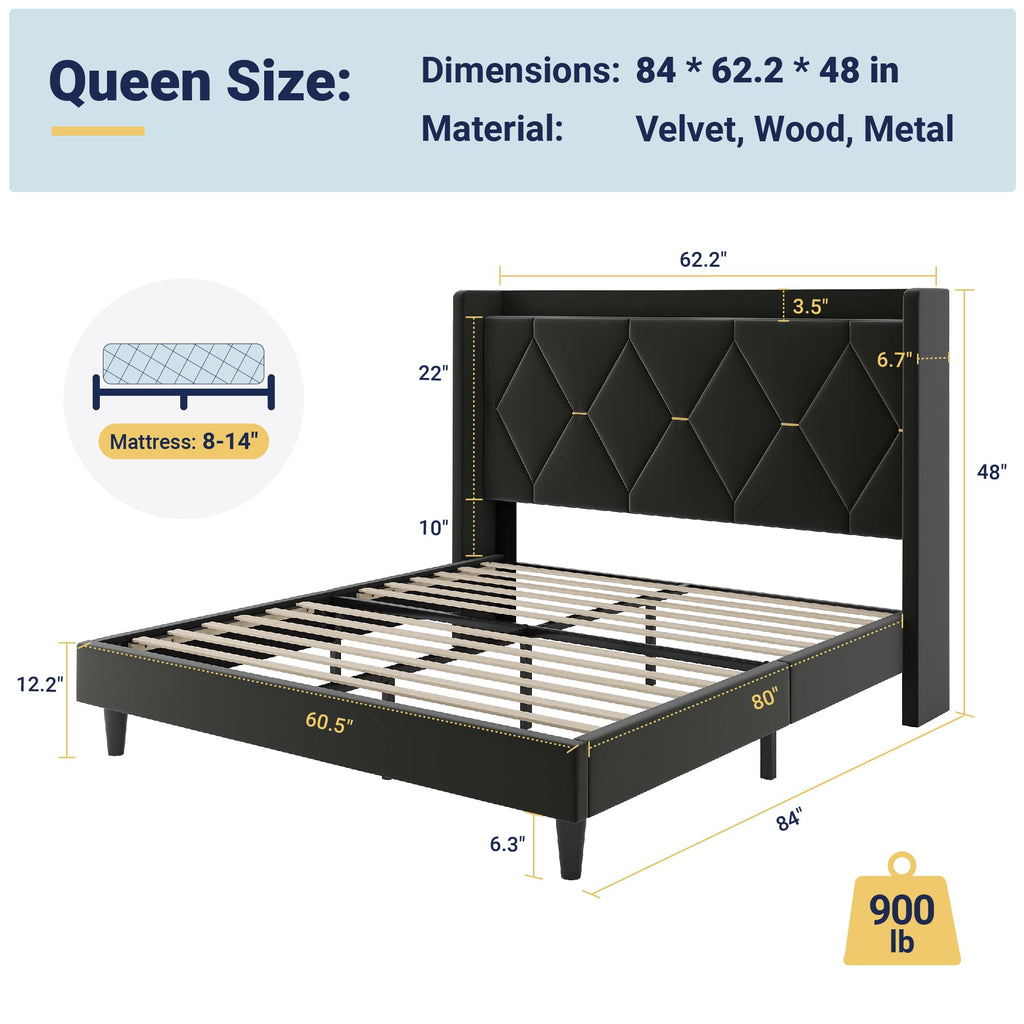 Queen Bed Frame with Storage Headboard J143120