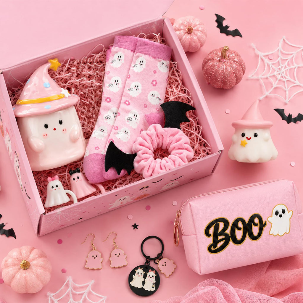 Pink Halloween Boo Basket Set with 14oz Cups A51833