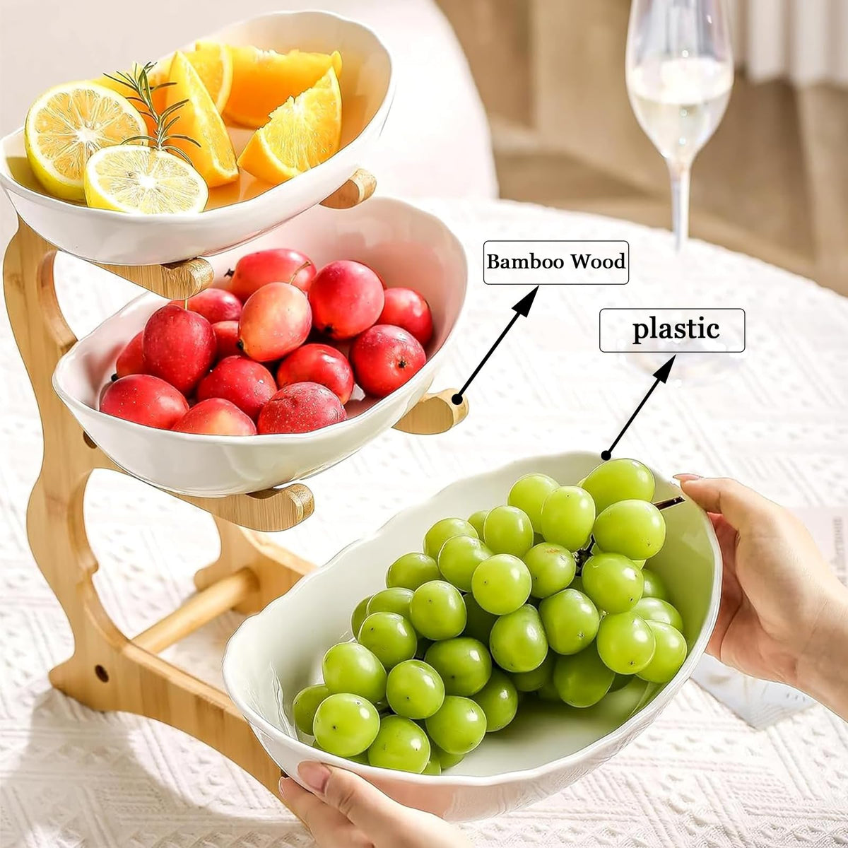 3-Tier Oval Fruit Basket with Bamboo Stand R10242