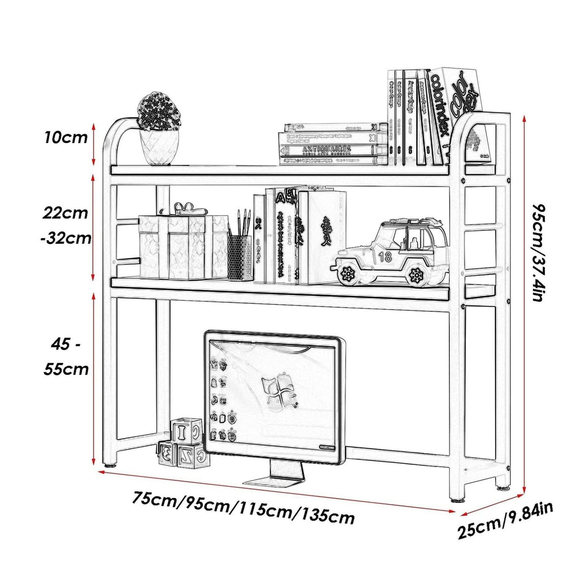 Adjustable Wood and Metal Desktop Bookshelf S39702