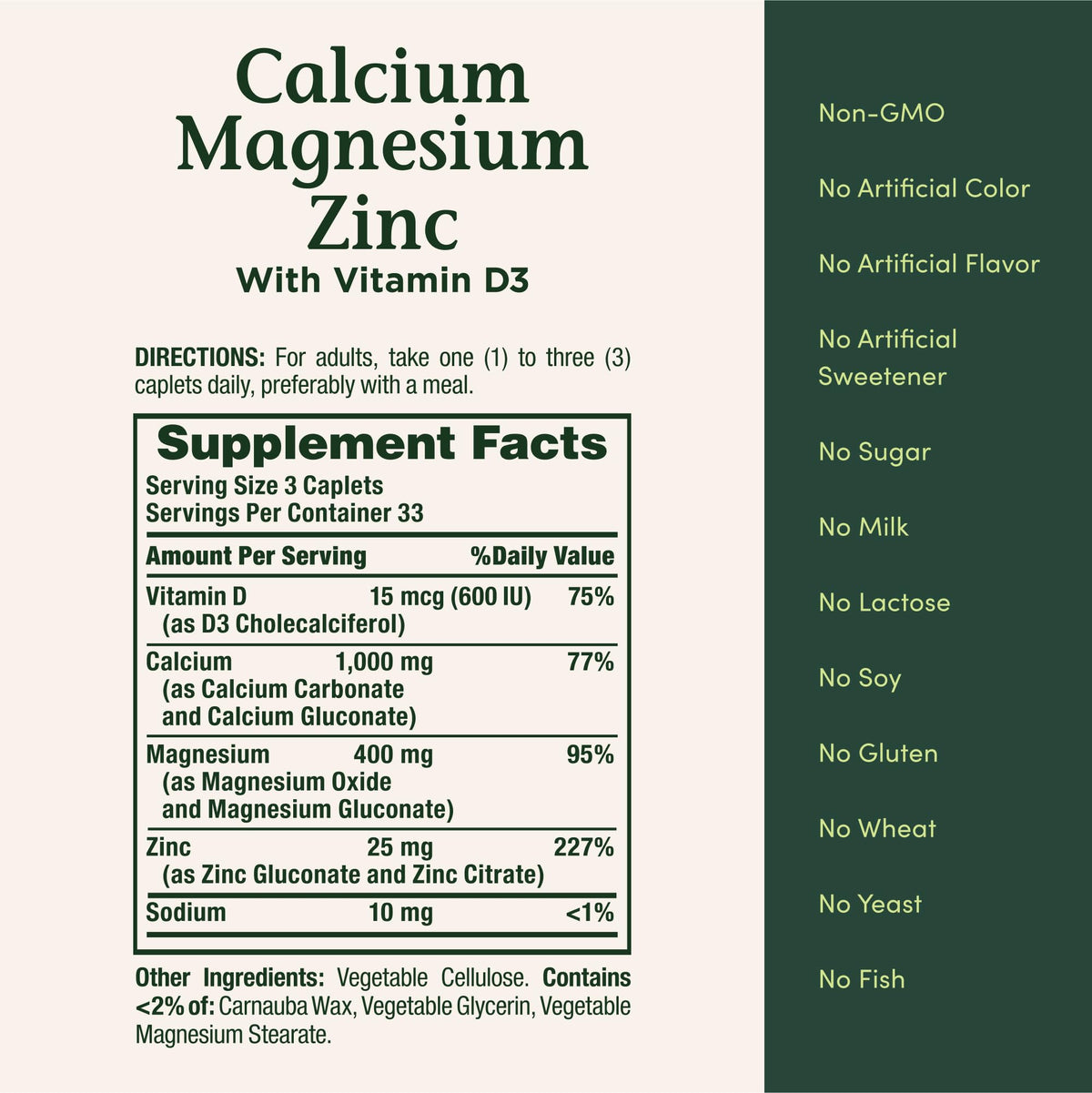Calcium Magnesium & Zinc Caplets 100 Count P369