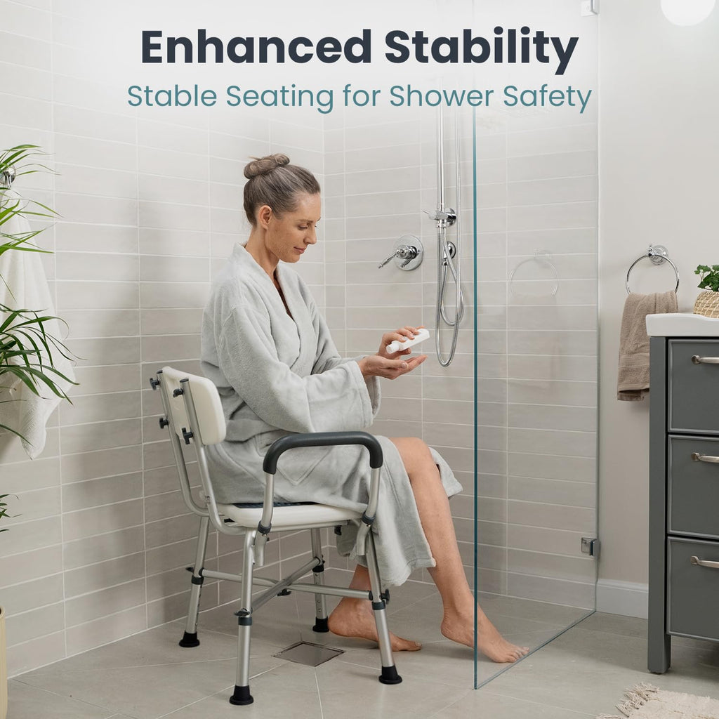 Blue Adjustable Shower Chair with Padded Armrests and Back I708452