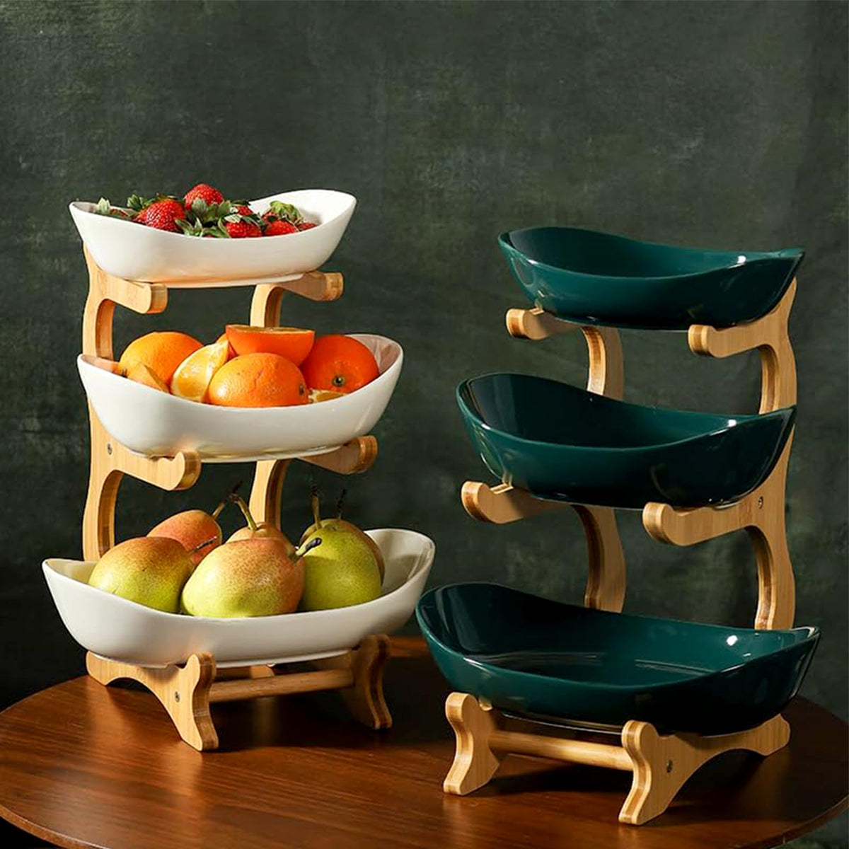 3-Tier Oval Fruit Basket with Bamboo Stand R10242