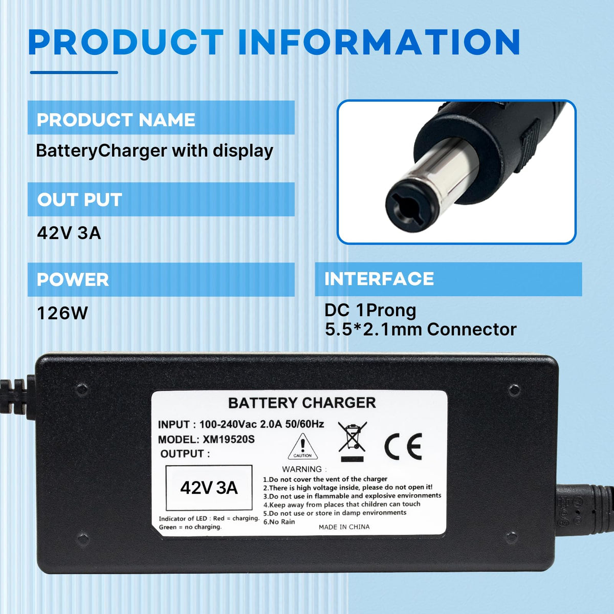 42V 3A Lithium Battery Charger with Display and Built-in Fan Q430