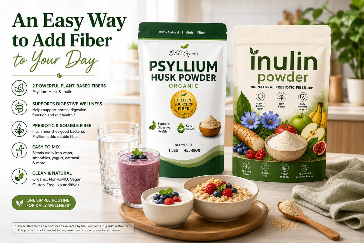 Organic Psyllium Husk Powder and Inulin Powder 2 Pack 1 lb Unflavored O9876