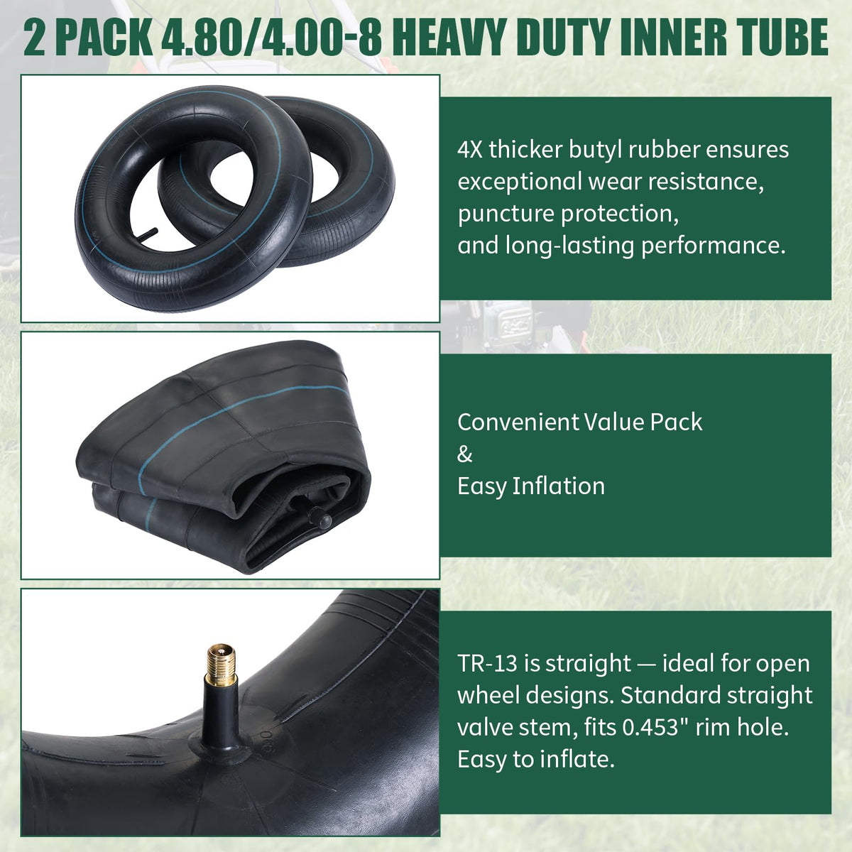 2Pcs 4.80/4.00-8 Inner Tubes with TR-13 Valve Stem P578