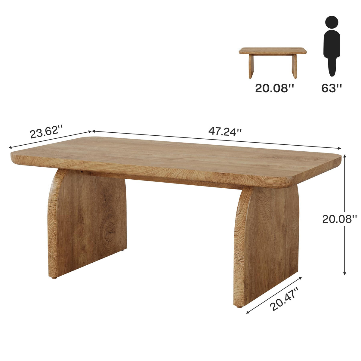 47-Inch Natural Brown Wood Coffee Table G627