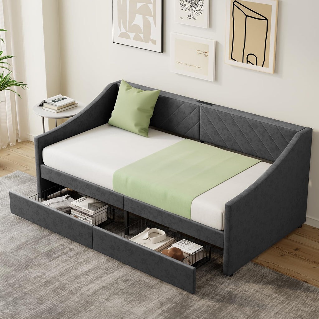 Twin Size Upholstered Daybed with 2 Storage Drawers Y4764