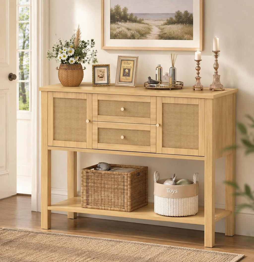 Rattan Console Table with 2 Doors & 2 Drawers T11446
