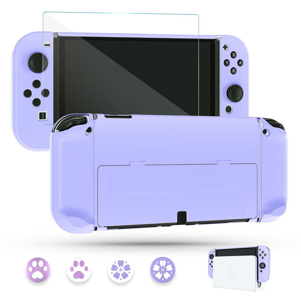 Purple Case for Nintendo Switch OLED Model with Screen Protector and 4 Thumb Grip Caps M204906