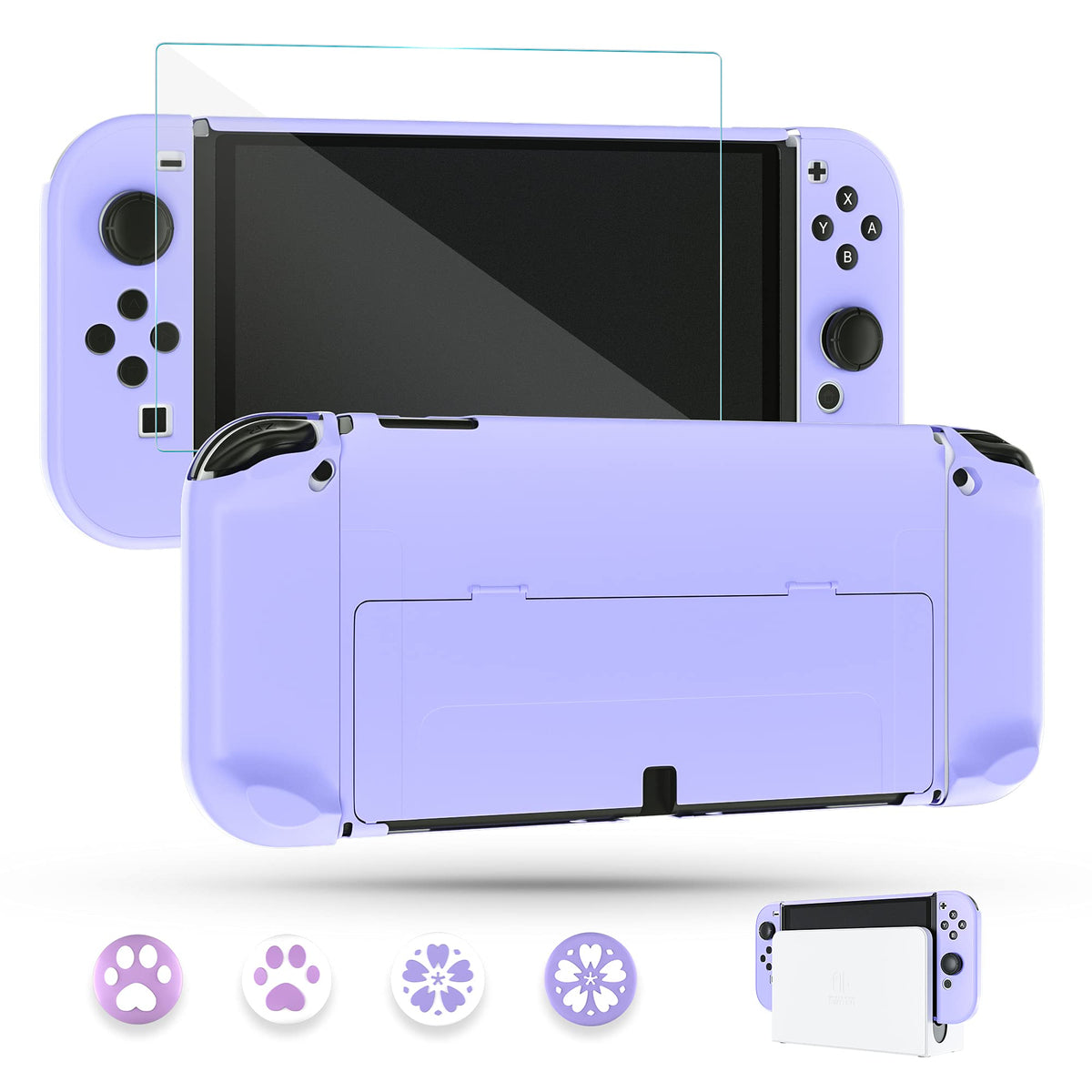 Purple Case for Nintendo Switch OLED Model with Screen Protector and 4 Thumb Grip Caps M204906