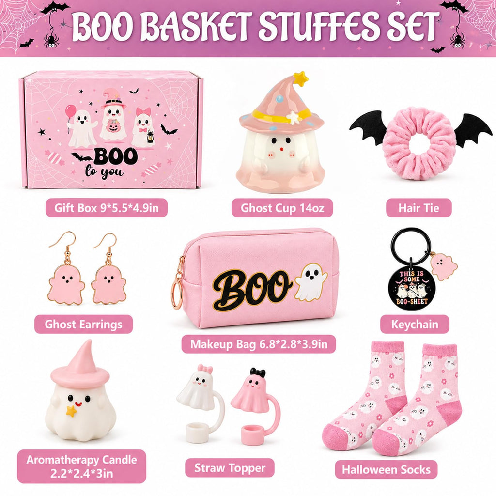 Pink Halloween Boo Basket Set with 14oz Cups A51833