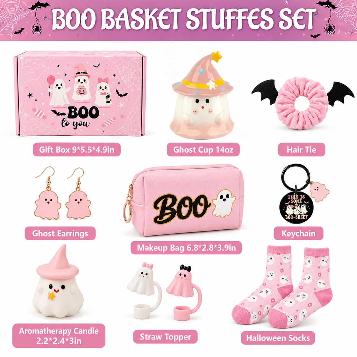 Pink Halloween Boo Basket Set with 14oz Cups A51833