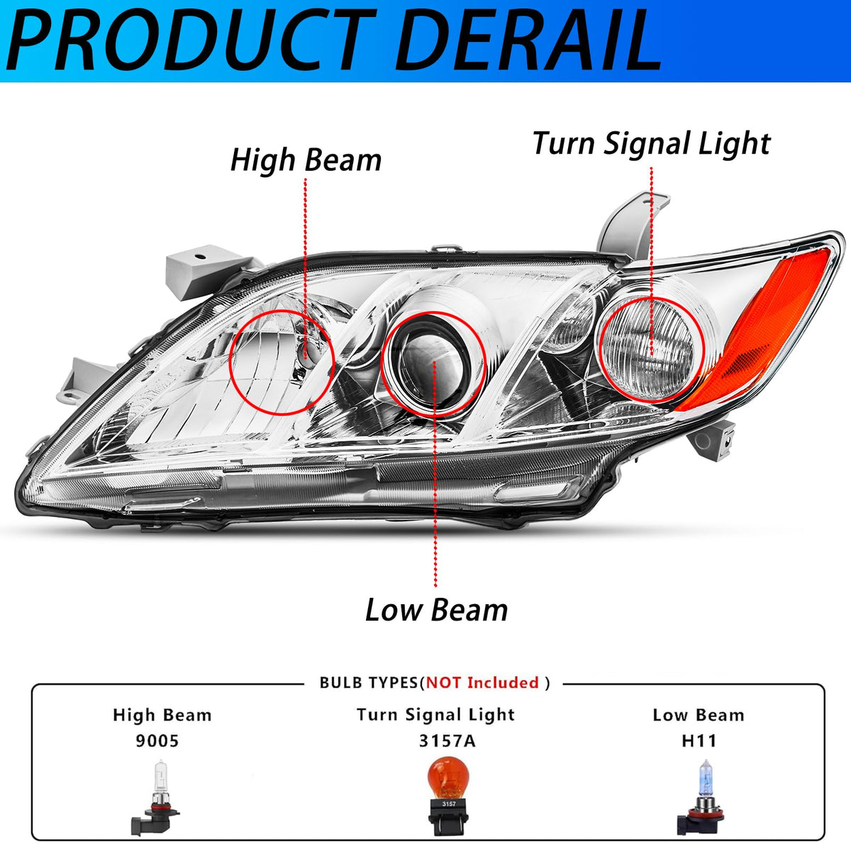 Headlights Assembly Pair Chrome Housing Amber Reflector P905