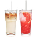 20 oz Ribbed Glass Tumbler with Lids and Straws, Pack of 2 A4844