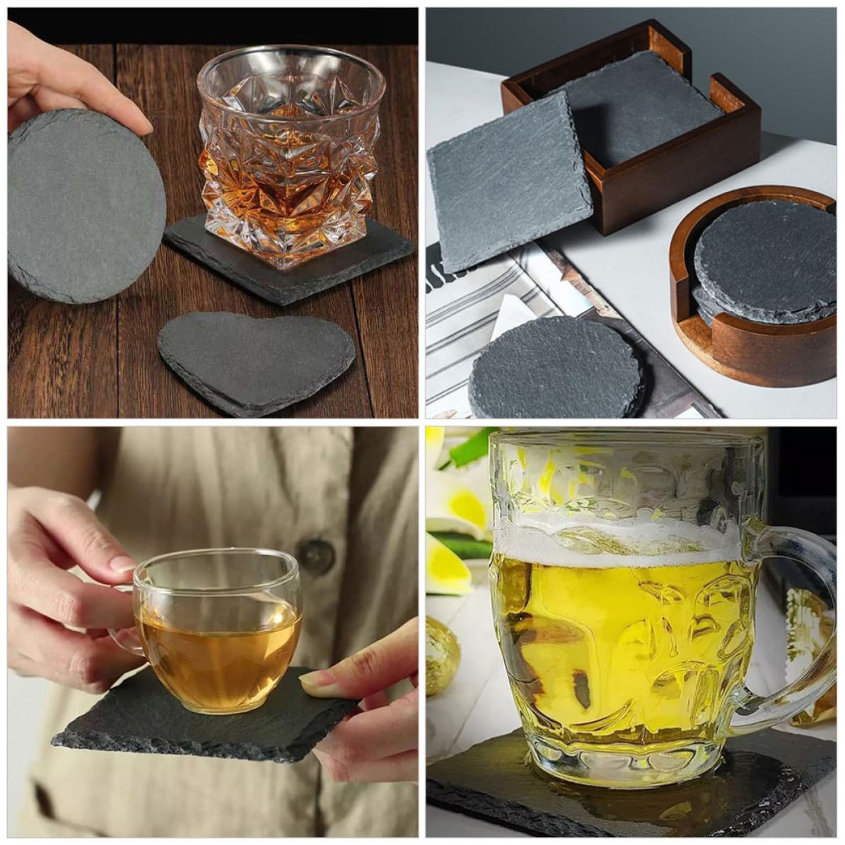 Black Natural Stone Cup Coaster Set Z650
