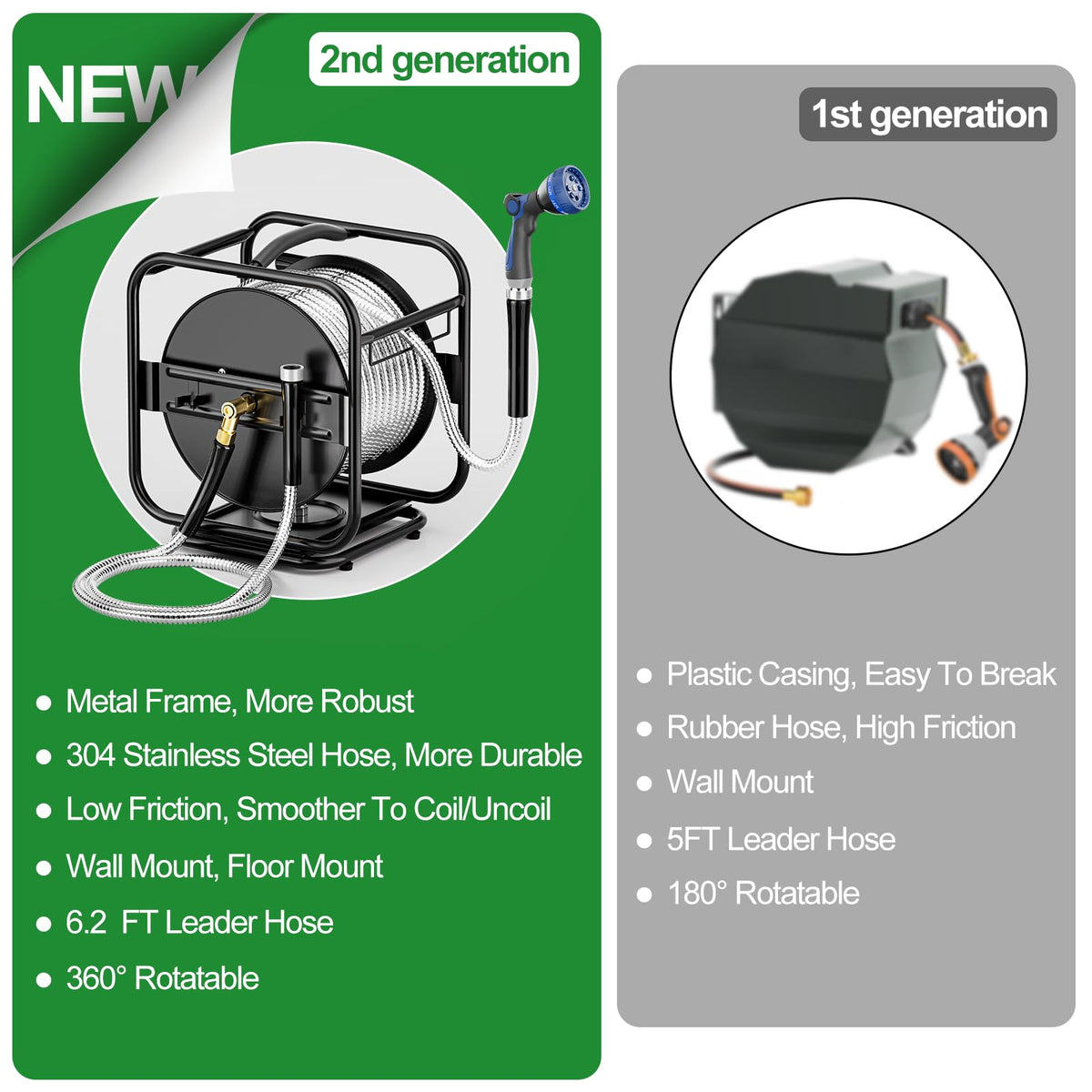 Garden Hose Reel With 100Ft Metal Water Pipe O9059