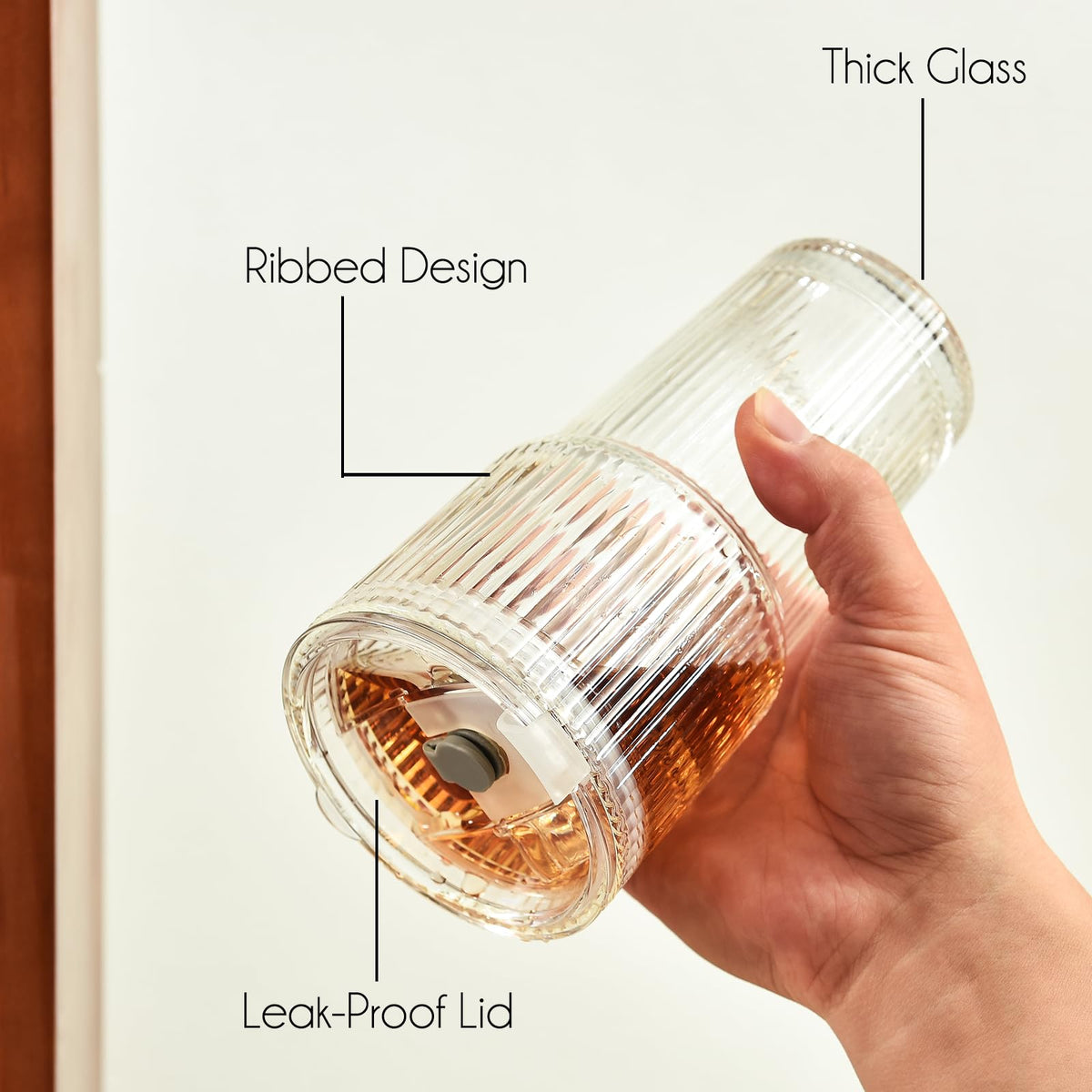 20 oz Ribbed Glass Tumbler with Lids and Straws, Pack of 2 A4844