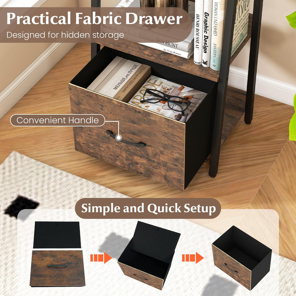5-Tier Ladder Bookshelf with Fabric Drawer S860