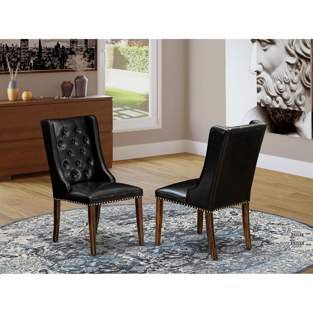 Black Faux Leather Button Tufted Dining Chairs, Set of 2 D4440