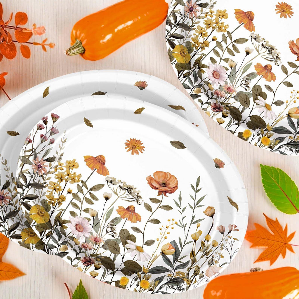 50Pcs Fall Oval Paper Plates 10" x 12" Heavy Duty Disposable Platters Q812