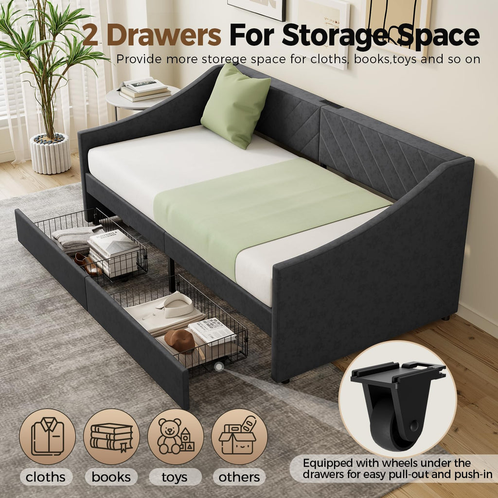 Twin Size Upholstered Daybed with 2 Storage Drawers Y4764