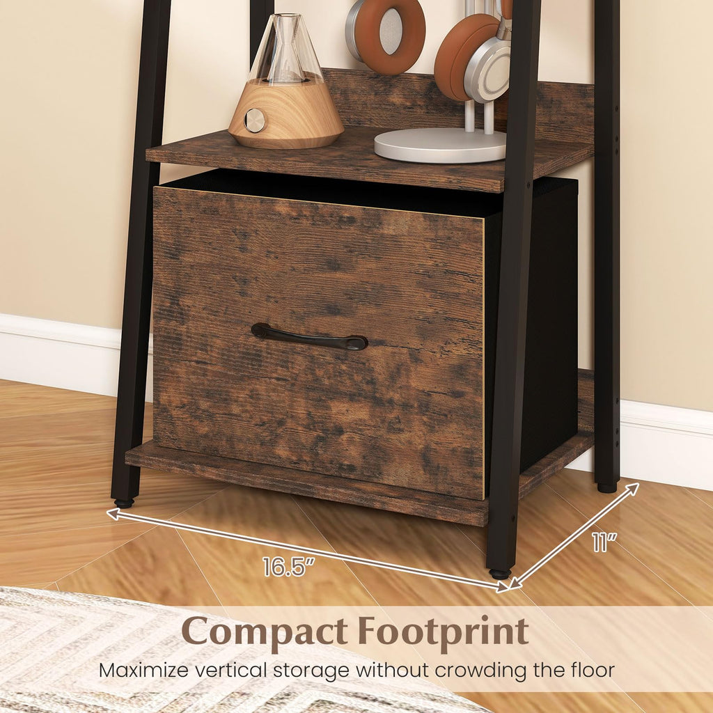 5-Tier Ladder Bookshelf with Fabric Drawer S860