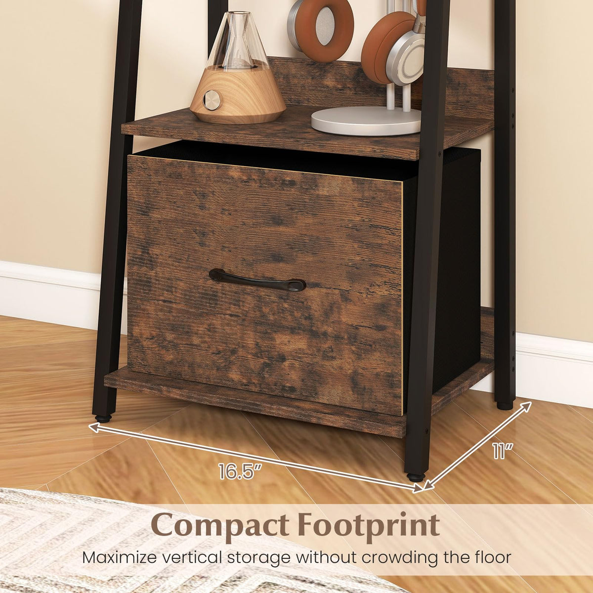 5-Tier Ladder Bookshelf with Fabric Drawer S860