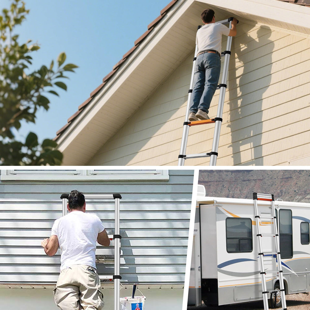 Telescoping Aluminum Ladder 12.9 FT 250lb Capacity R153