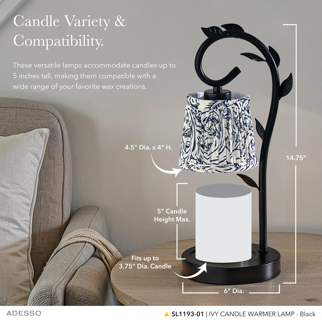 Black & White Printed Shade Dimmable Candle Warmer Lamp W64347