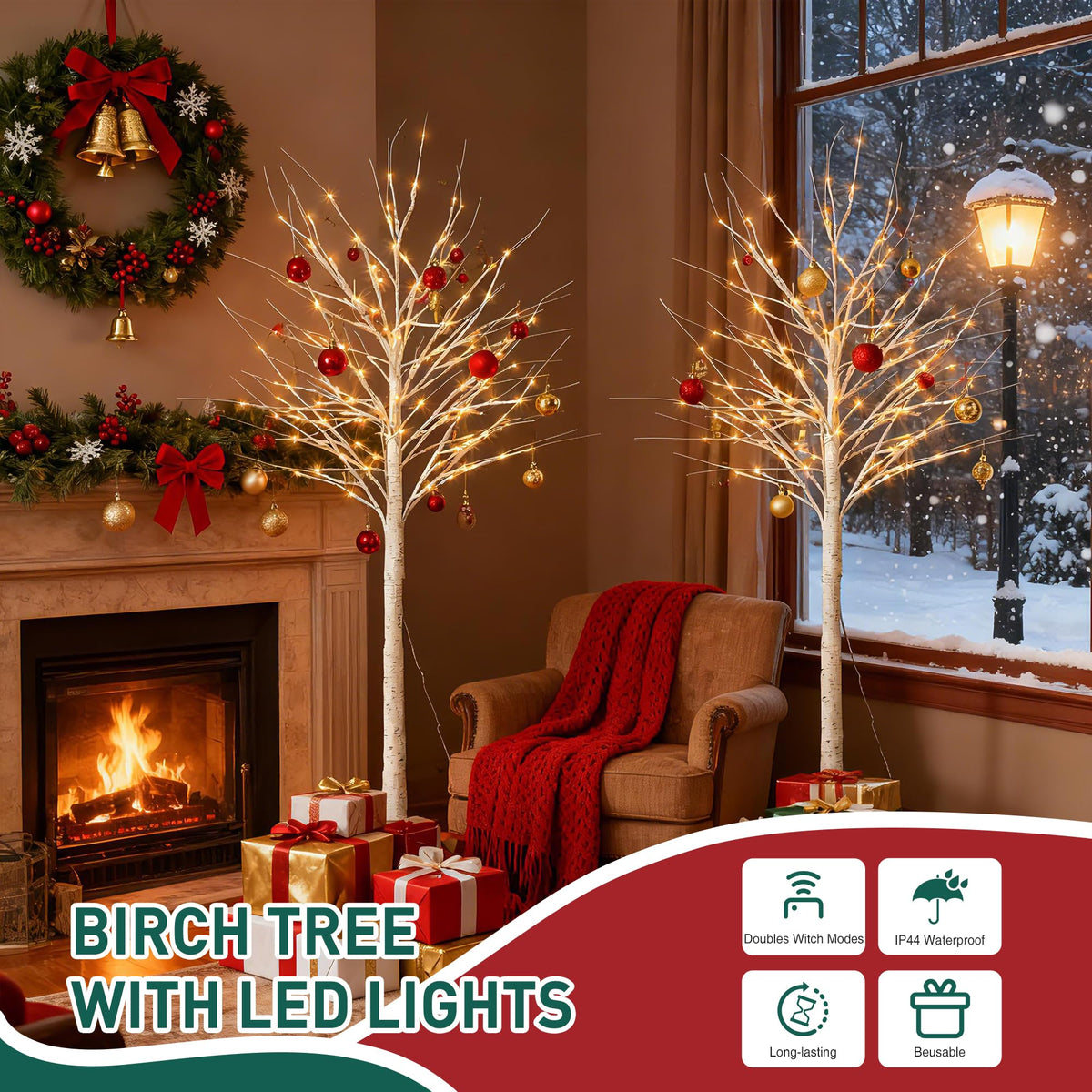 White Birch Tree with Lights, 2PCS M7275