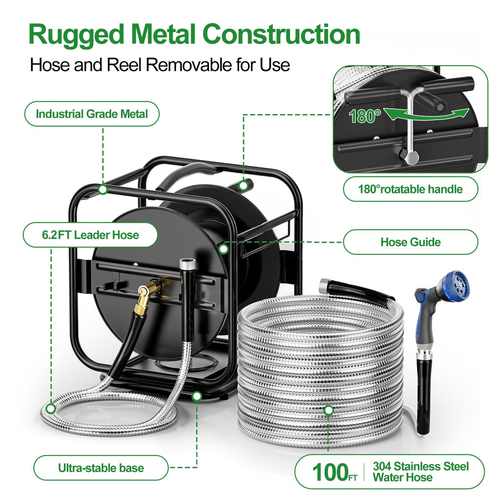 Garden Hose Reel With 100Ft Metal Water Pipe O9059