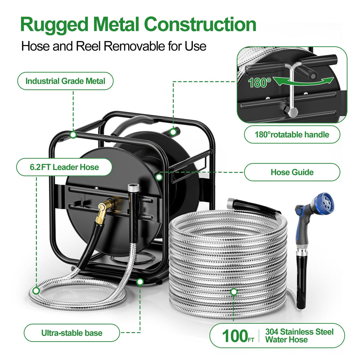 Garden Hose Reel With 100Ft Metal Water Pipe O9059