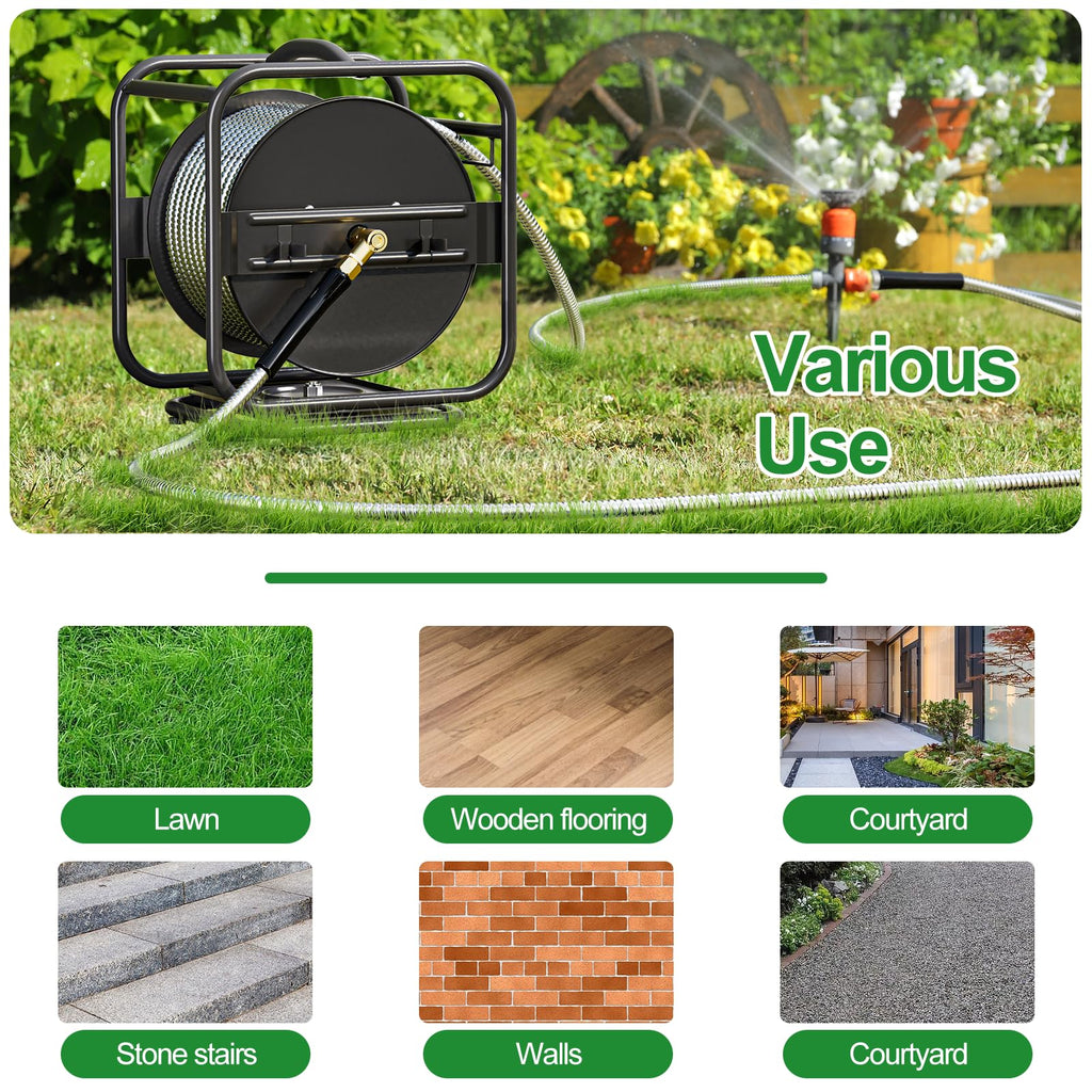 Garden Hose Reel With 100Ft Metal Water Pipe O9059