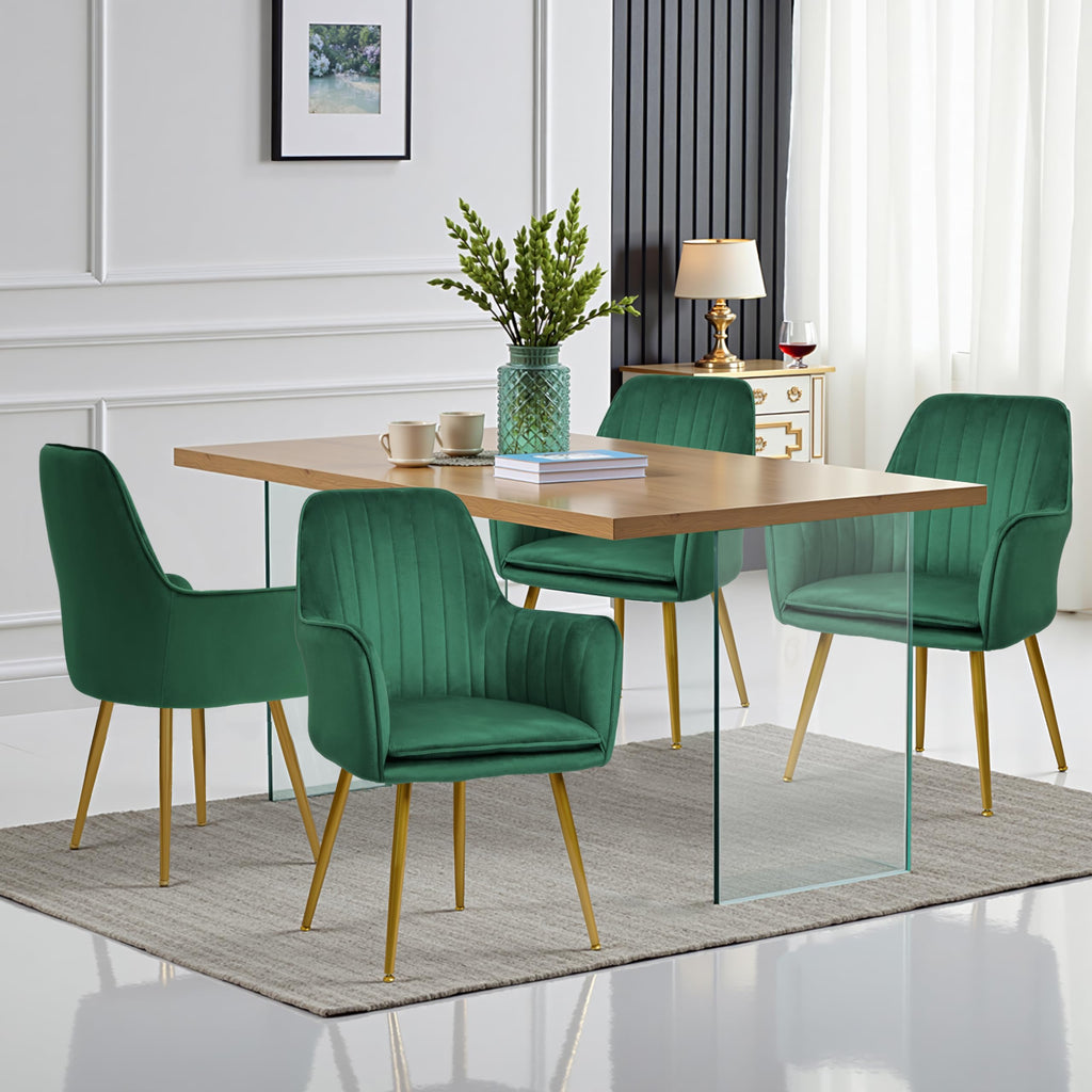 Set of 2 Green Velvet Upholstered Dining Chairs with Metal Legs Y849904