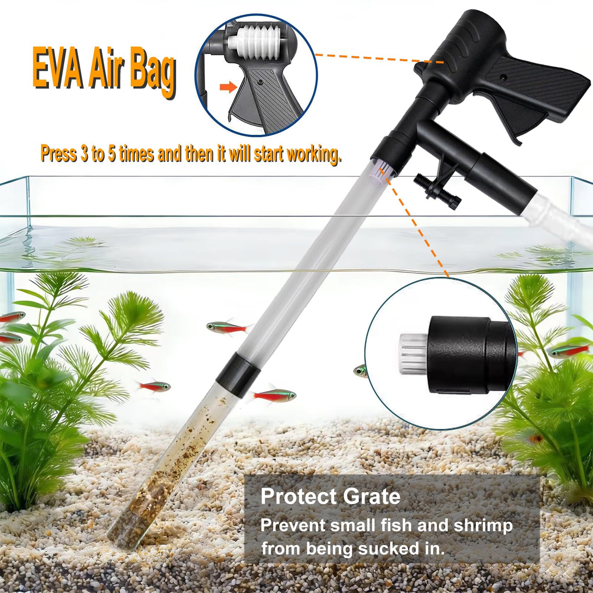 Aquarium Gravel Cleaner with 6Ft Water Hose and Skimmer Net E899669