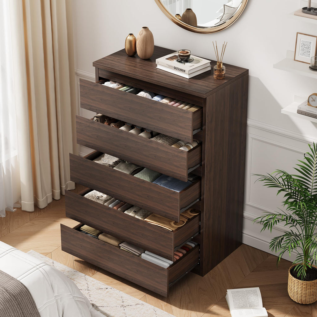 Brown 5 Drawer Wood Dresser J762