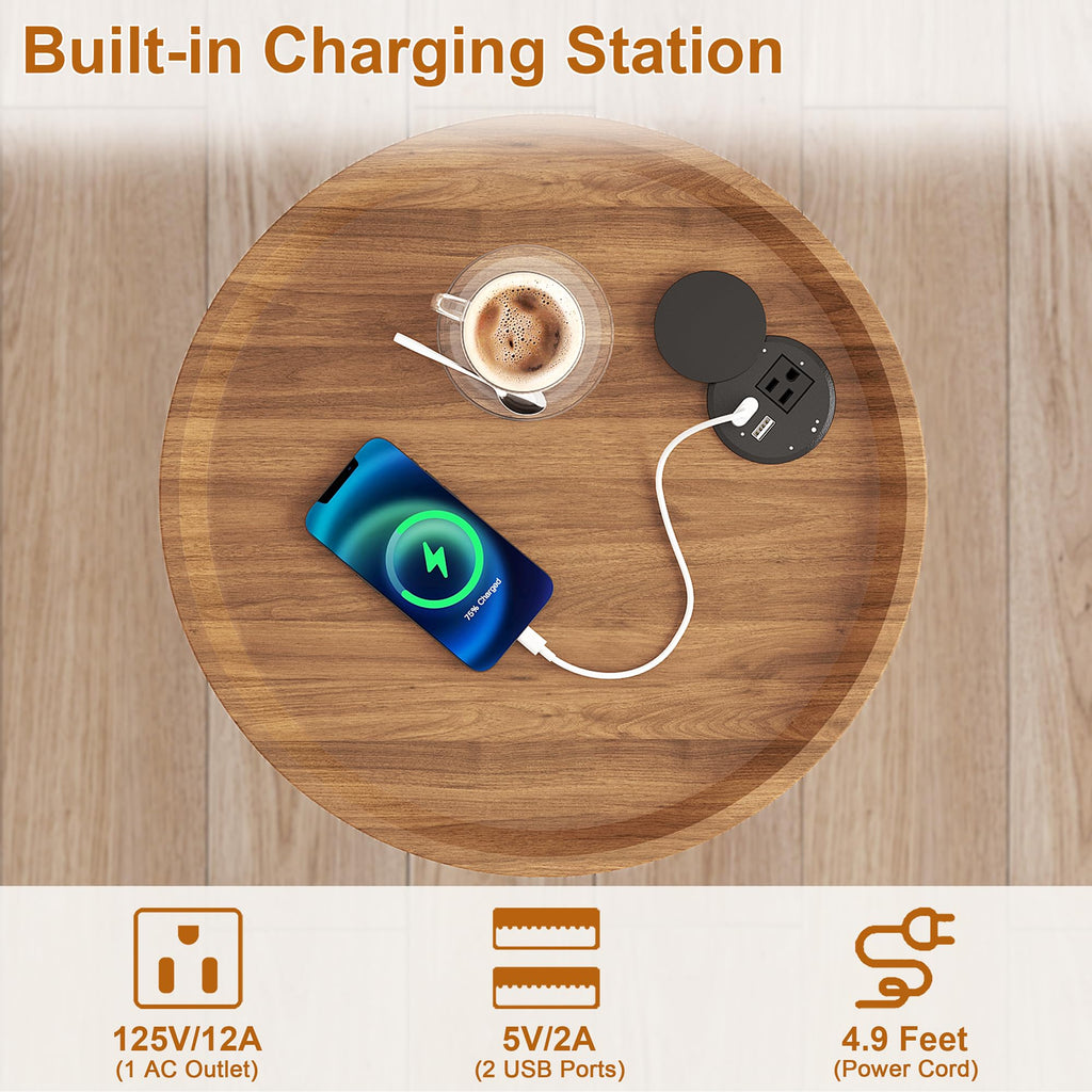 Round Side Table with Charging K926962