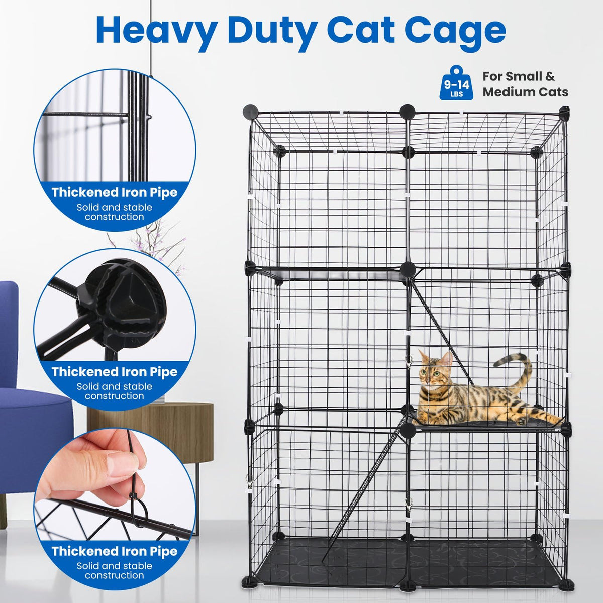3 Tier Metal Cat Playpen Cage with 3 Doors 2 Ladders Y717046