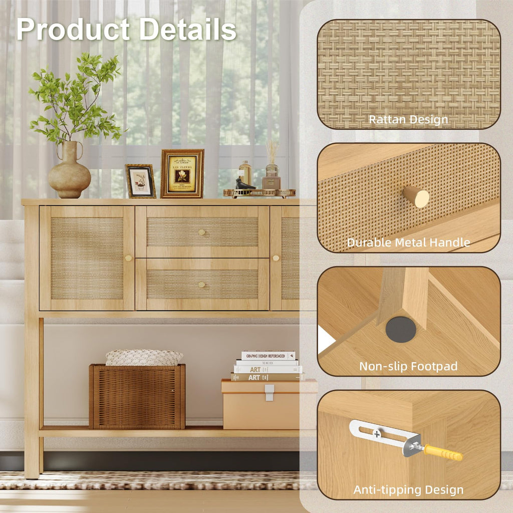 Rattan Console Table with 2 Doors & 2 Drawers T11446